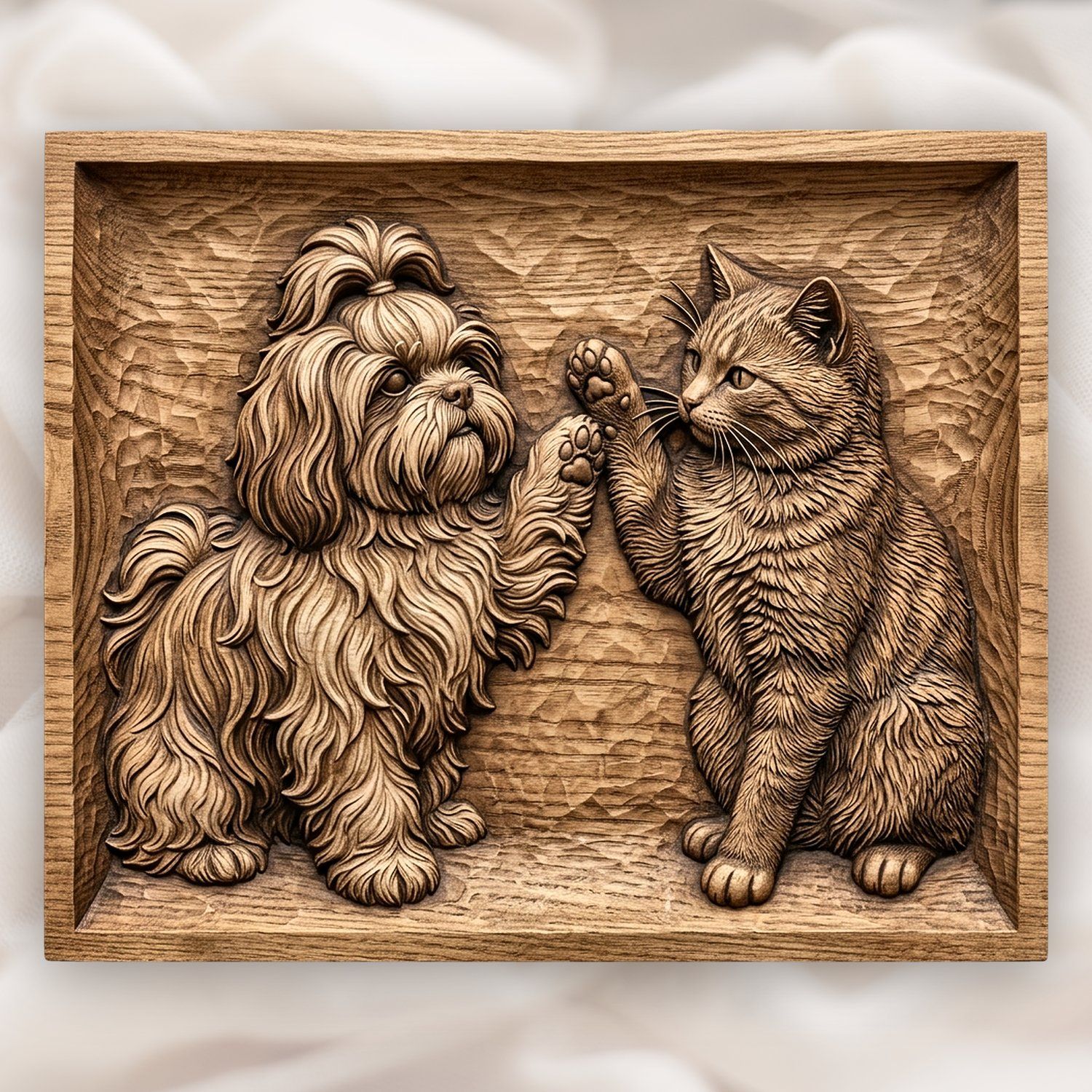 Playful Shih Tzu and Cat CNC Relief STL bas-relief STL design
