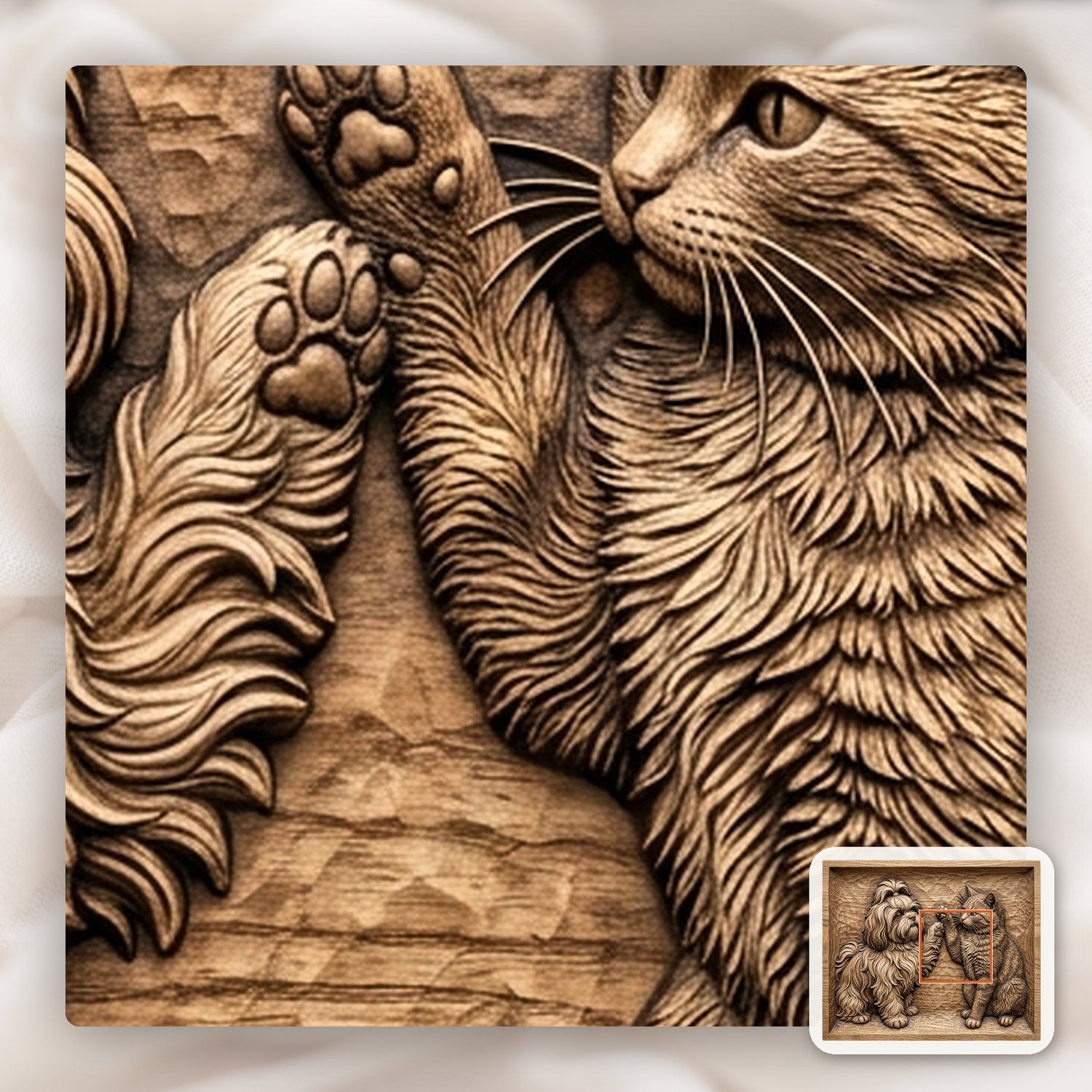 Playful Shih Tzu and Cat CNC Relief STL bas-relief STL — view 11