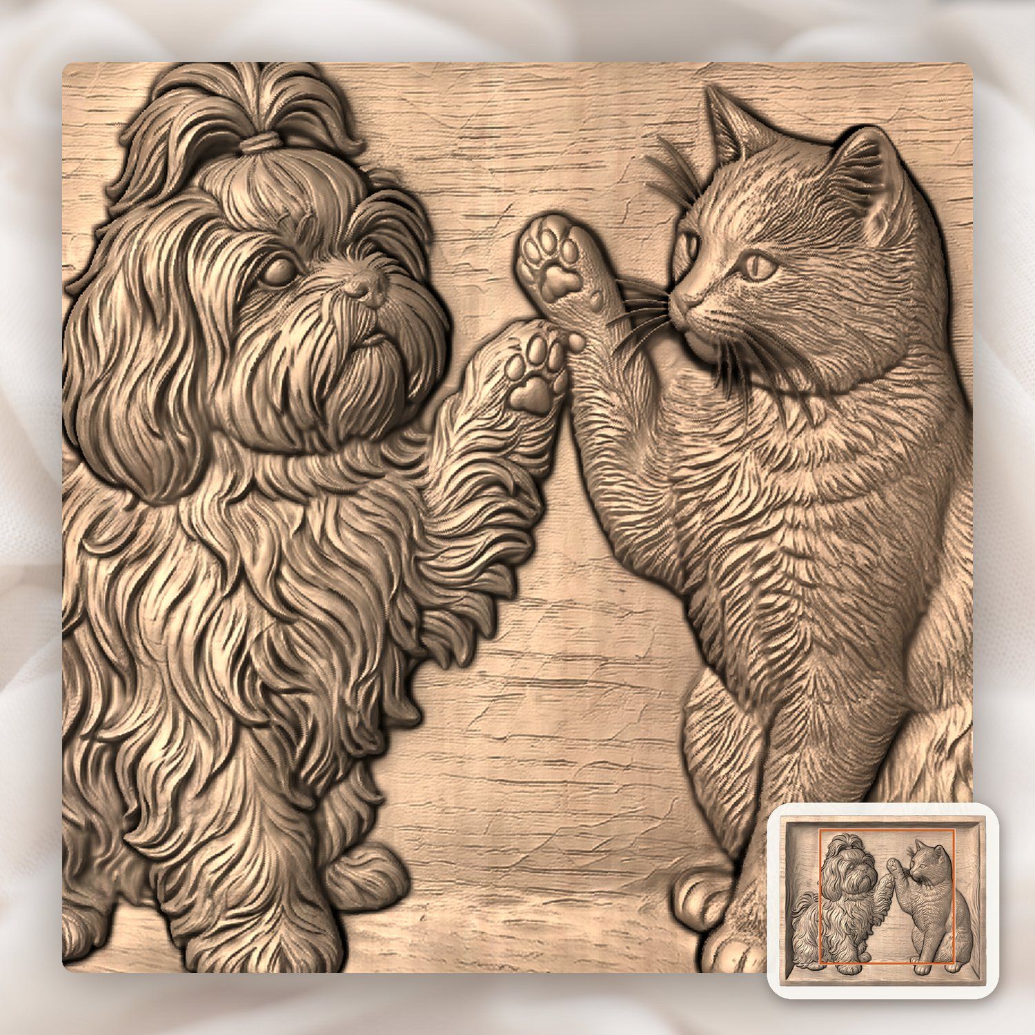 Playful Shih Tzu and Cat CNC Relief STL bas-relief STL — view 8