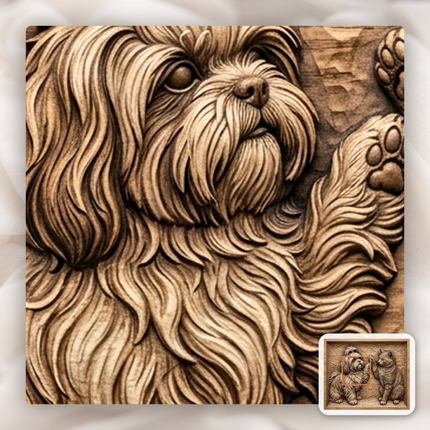 Playful Shih Tzu and Cat CNC Relief STL bas-relief STL — view 10