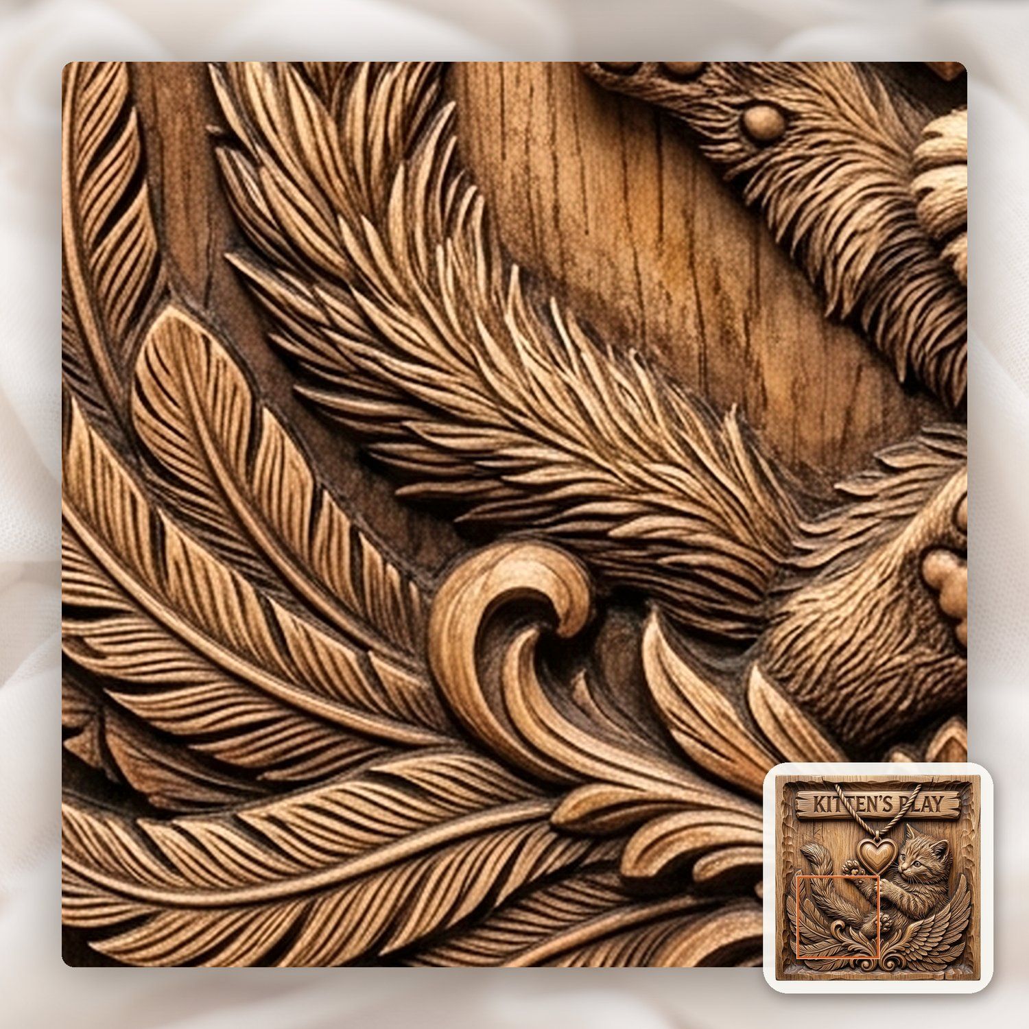 Playful Winged Kitten Heart Plaque CNC Relief STL bas-relief STL — view 10
