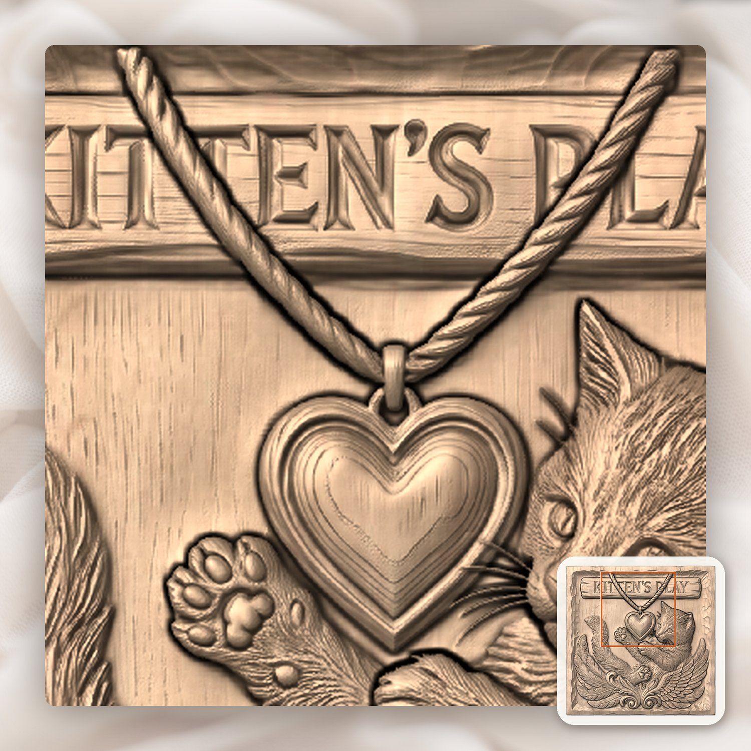 Playful Winged Kitten Heart Plaque CNC Relief STL bas-relief STL — view 6