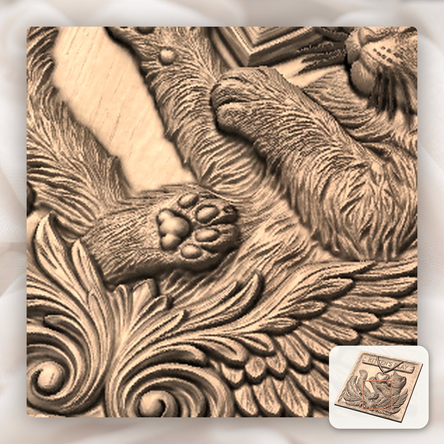 Playful Winged Kitten Heart Plaque CNC Relief STL bas-relief STL — view 7