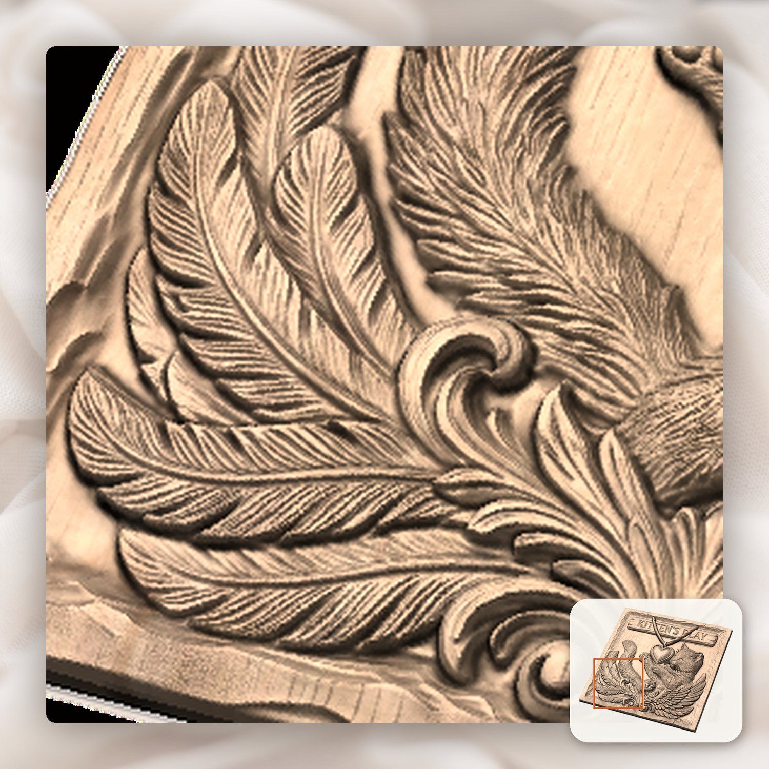 Playful Winged Kitten Heart Plaque CNC Relief STL bas-relief STL — view 8