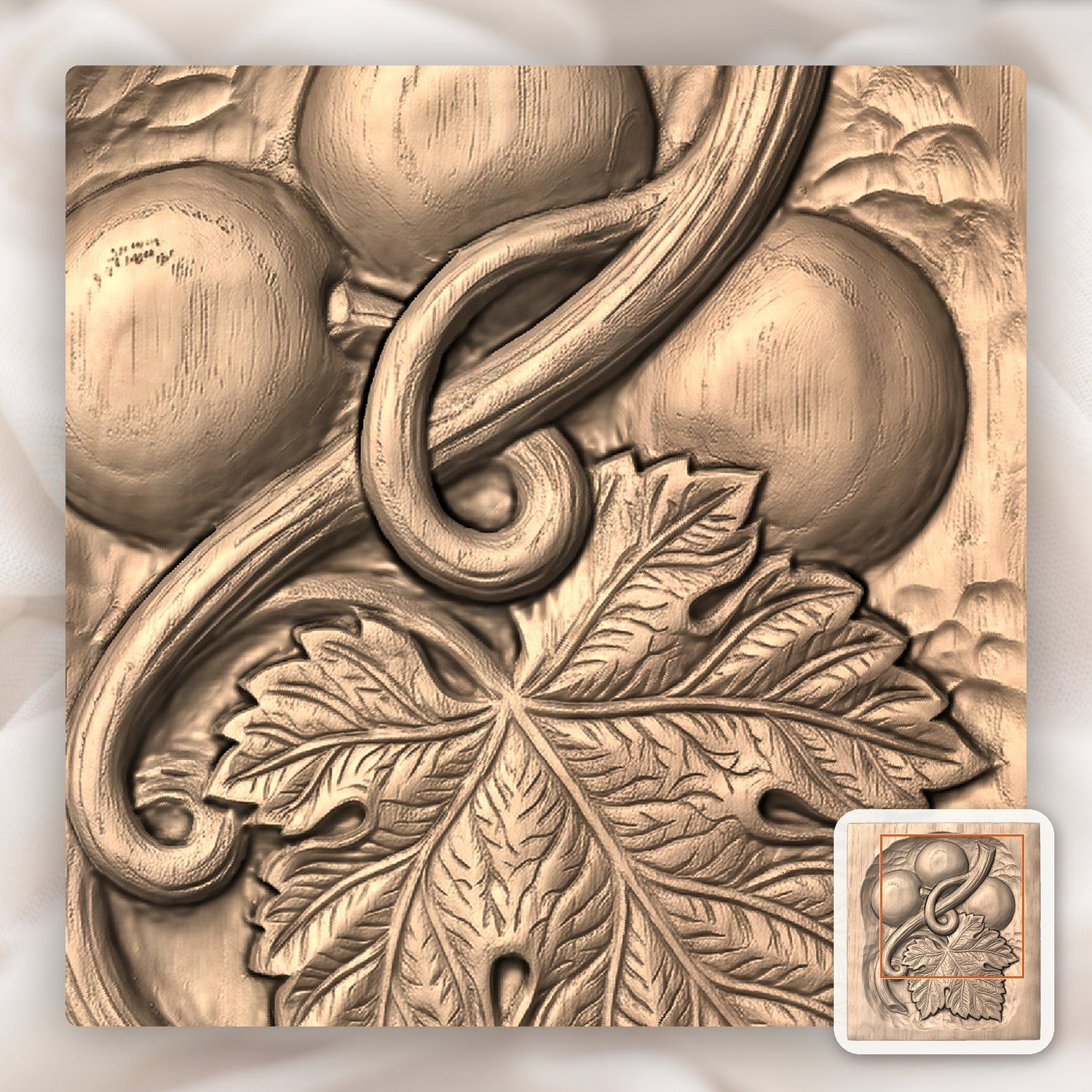 Plump Grapes Vine Leaf CNC Relief STL bas-relief STL — view 5