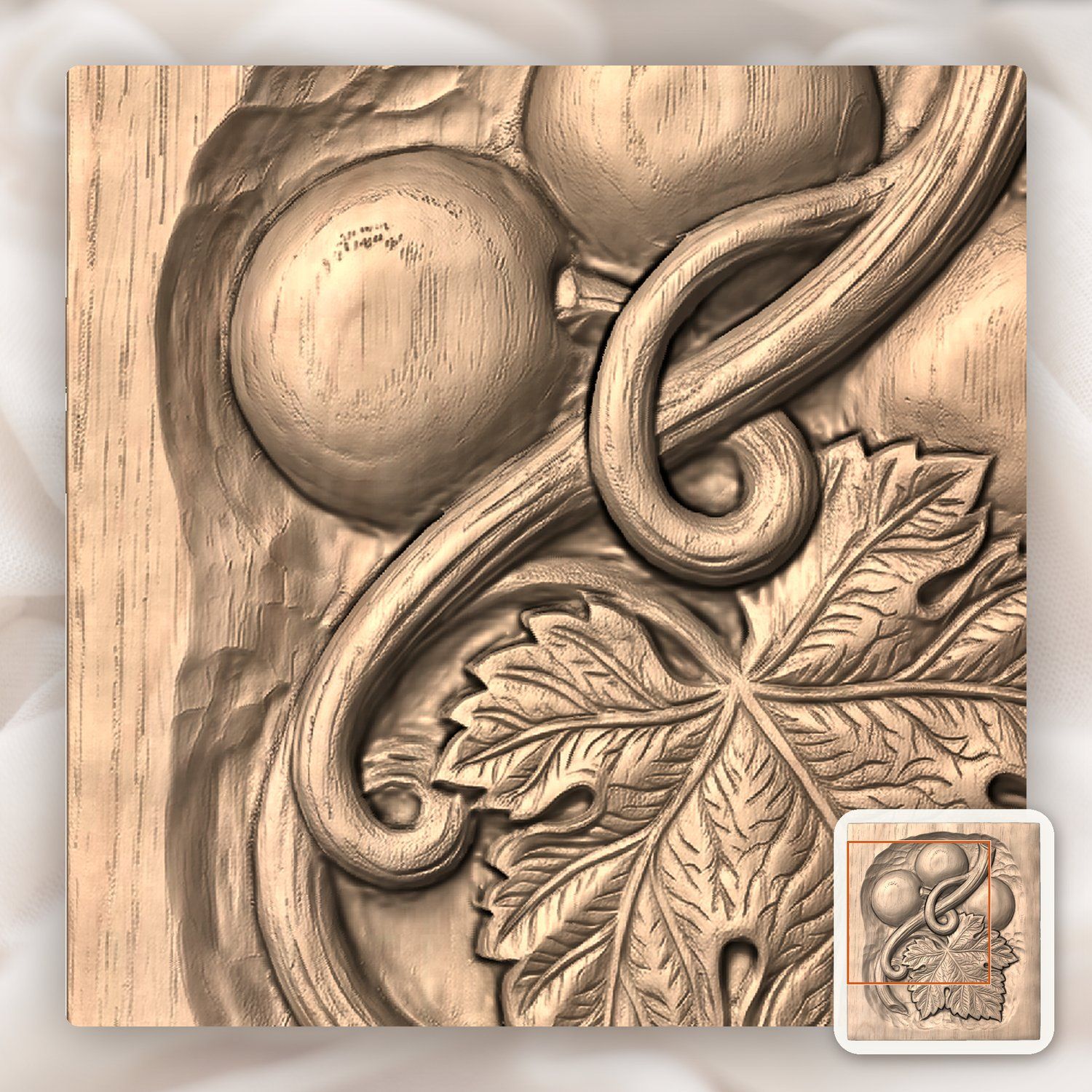 Plump Grapes Vine Leaf CNC Relief STL bas-relief STL — view 7
