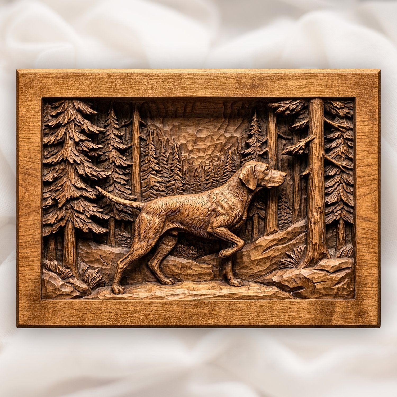 Pointer Dog Forest Scene CNC Relief STL bas-relief STL design