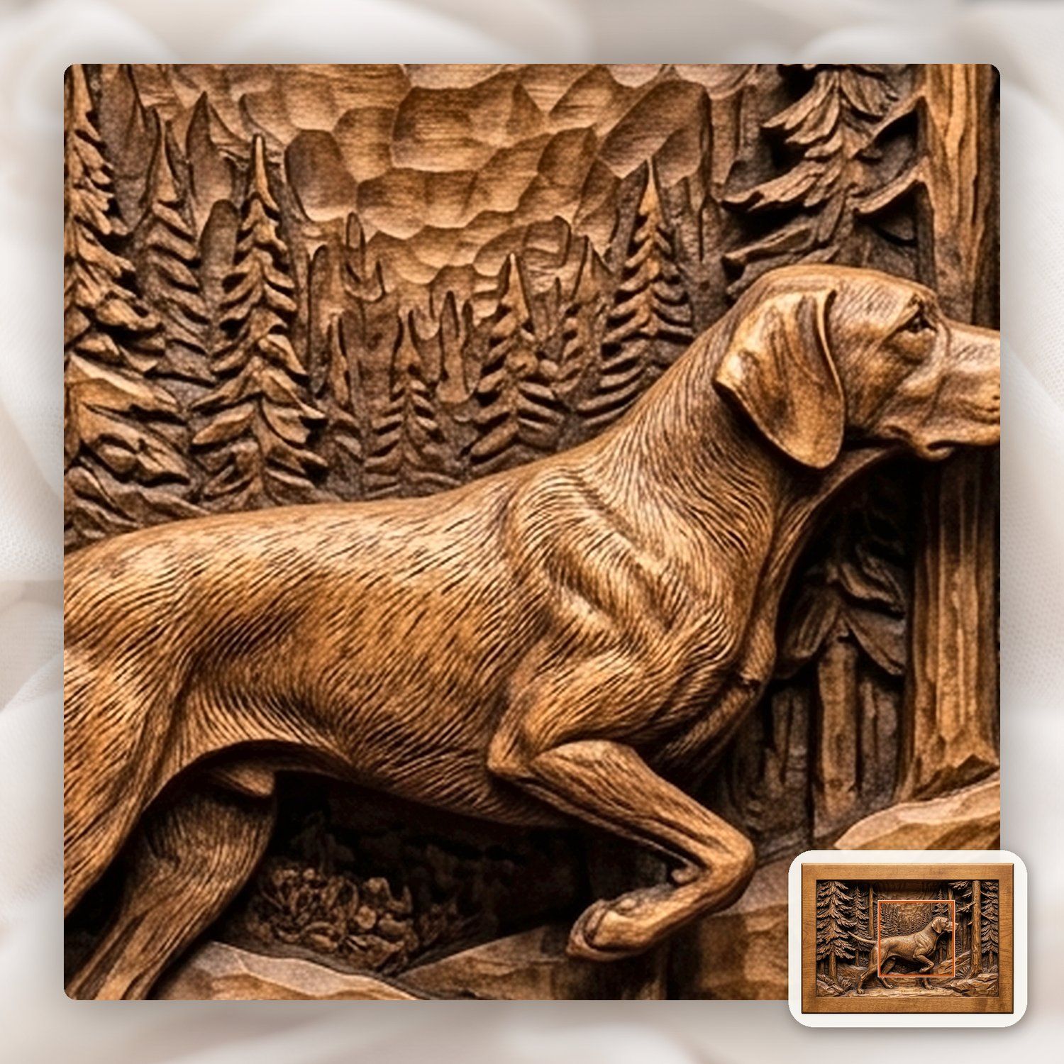 Pointer Dog Forest Scene CNC Relief STL bas-relief STL — view 12