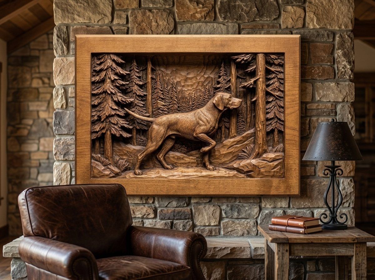 Pointer Dog Forest Scene CNC Relief STL bas-relief STL — view 13