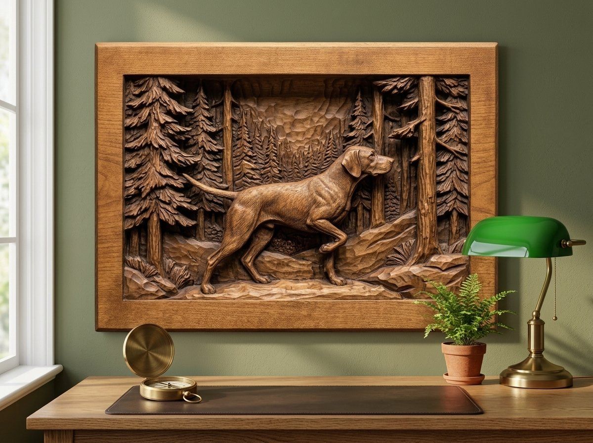 Pointer Dog Forest Scene CNC Relief STL bas-relief STL — view 14