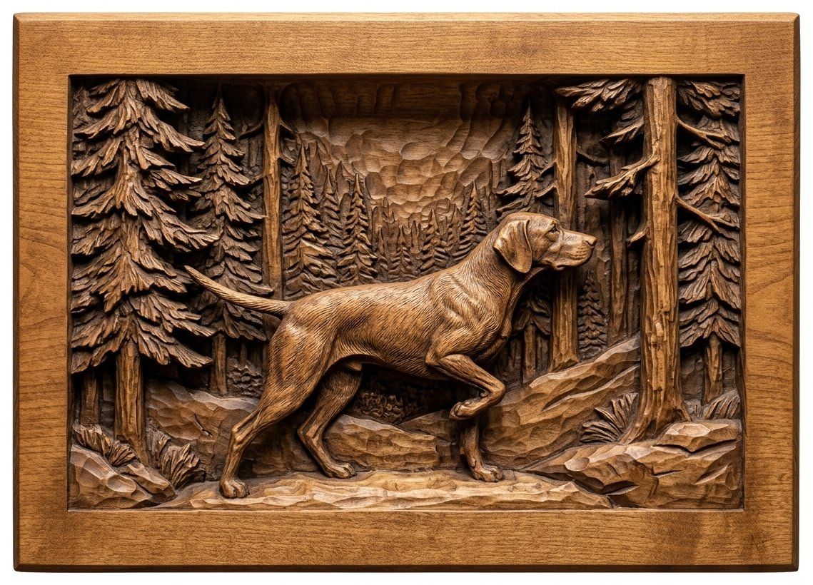 Pointer Dog Forest Scene CNC Relief STL bas-relief STL — view 4