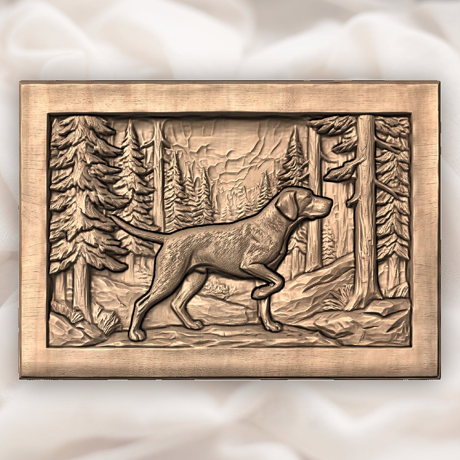 Pointer Dog Forest Scene CNC Relief STL bas-relief STL — view 5