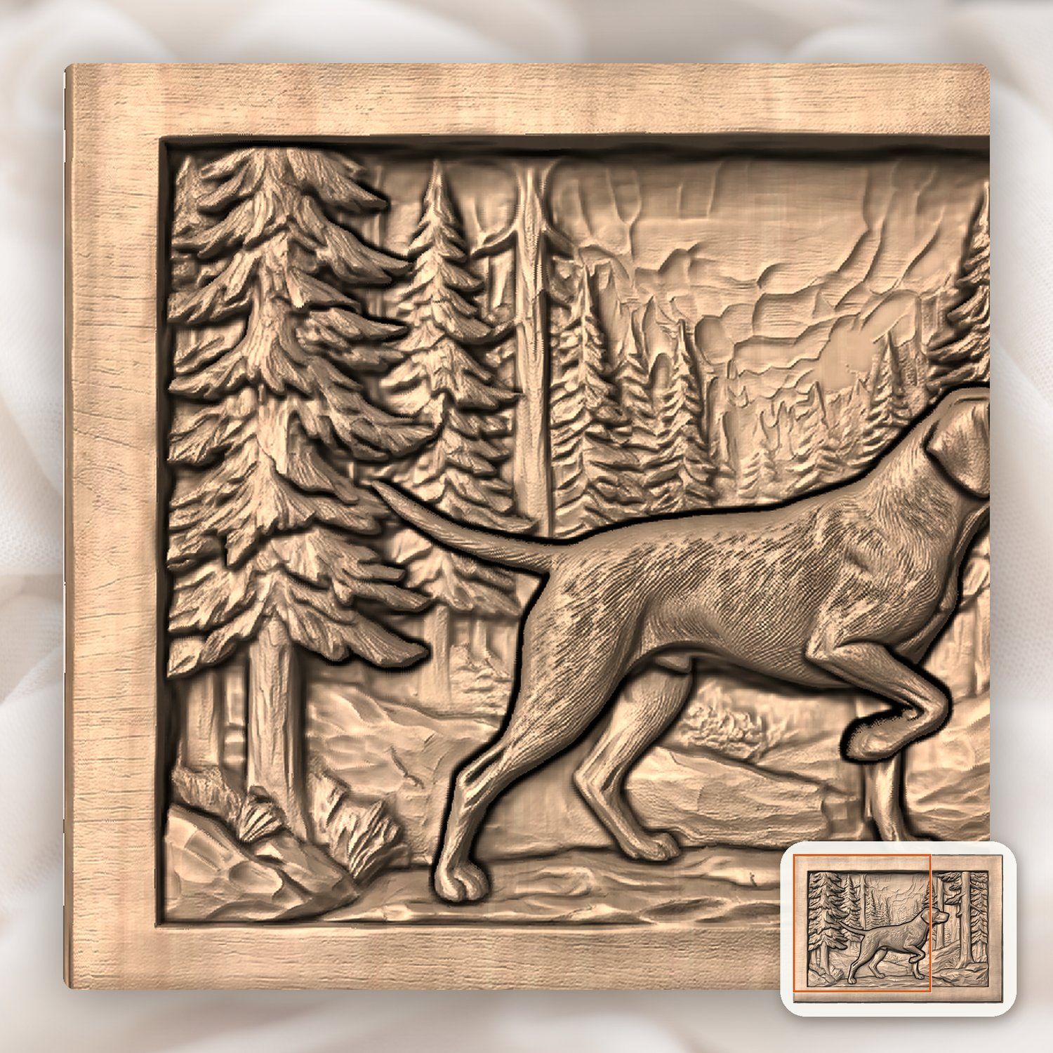 Pointer Dog Forest Scene CNC Relief STL bas-relief STL — view 7