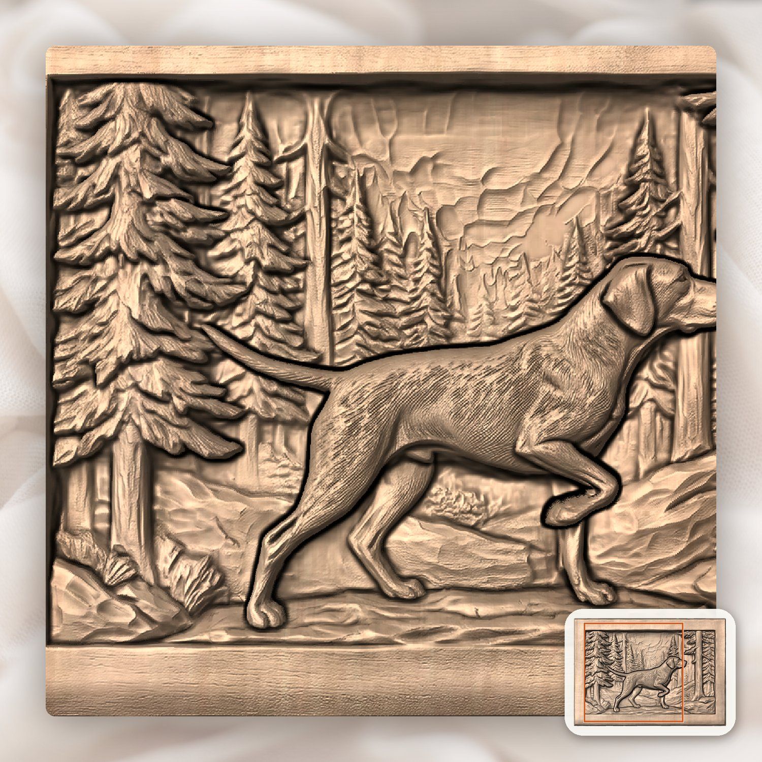 Pointer Dog Forest Scene CNC Relief STL bas-relief STL — view 8