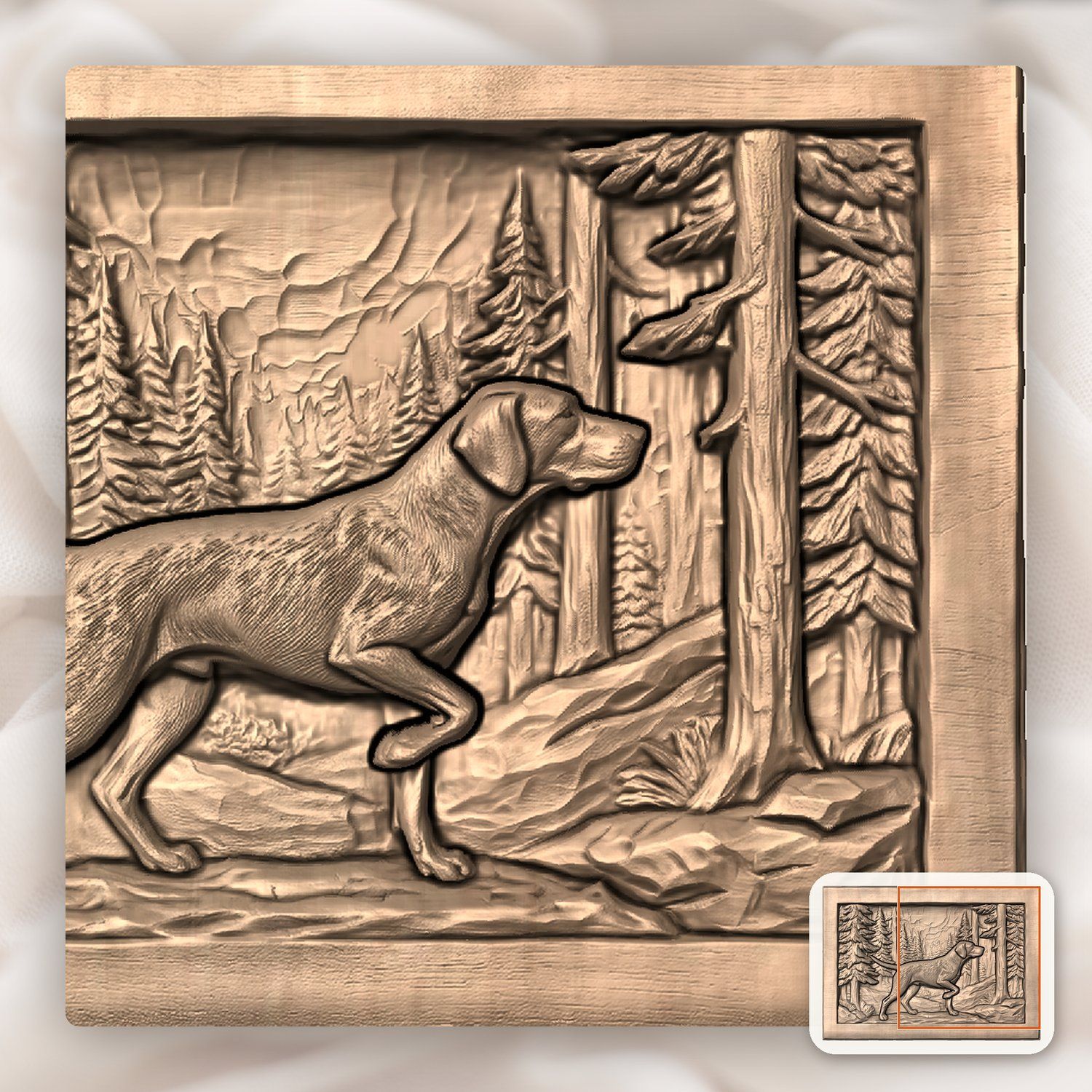 Pointer Dog Forest Scene CNC Relief STL bas-relief STL — view 9
