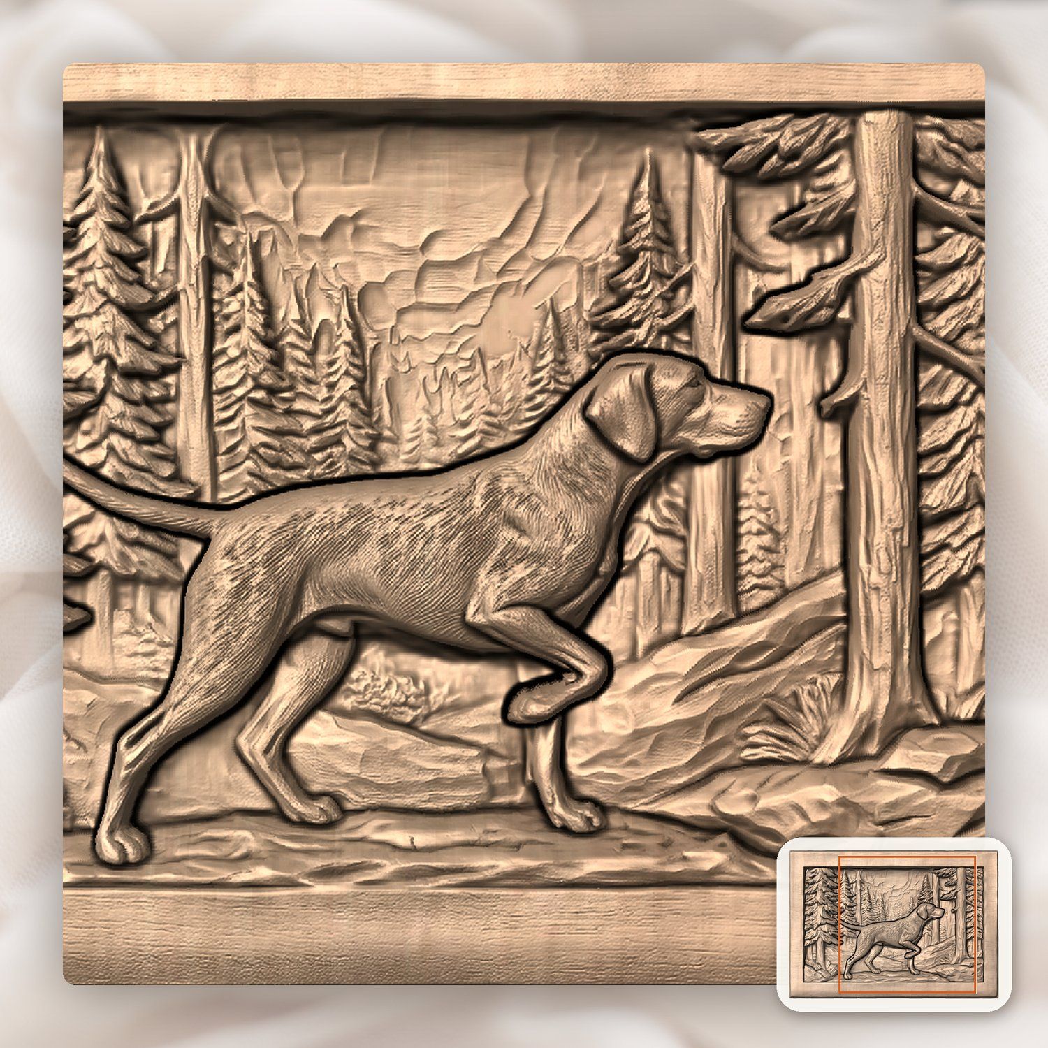 Pointer Dog Forest Scene CNC Relief STL bas-relief STL — view 10