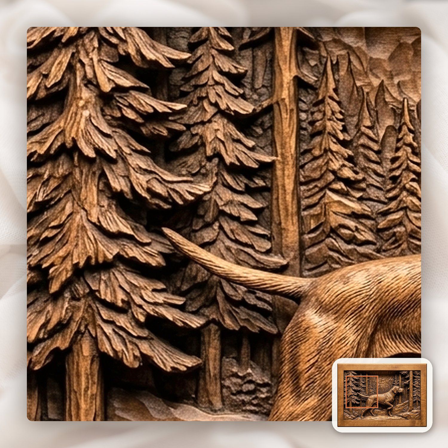 Pointer Dog Forest Scene CNC Relief STL bas-relief STL — view 11