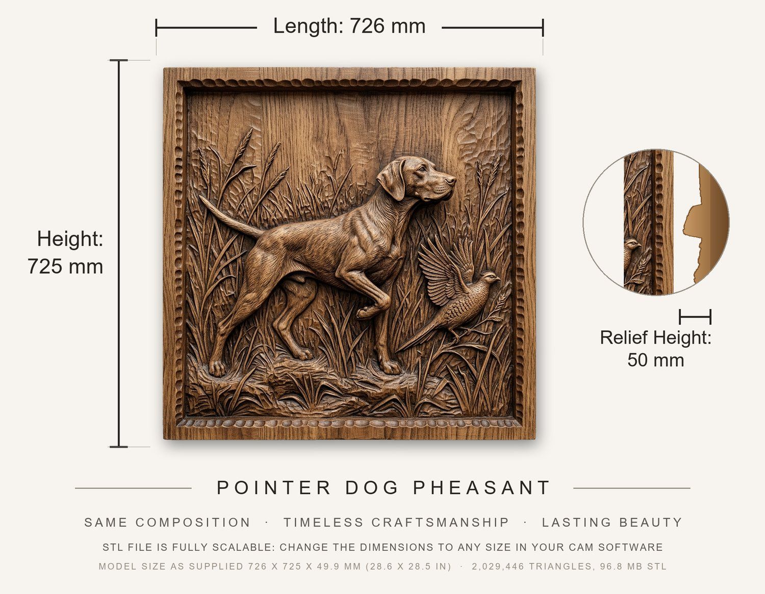 Pointer Dog Pheasant CNC Relief STL bas-relief STL — view 3