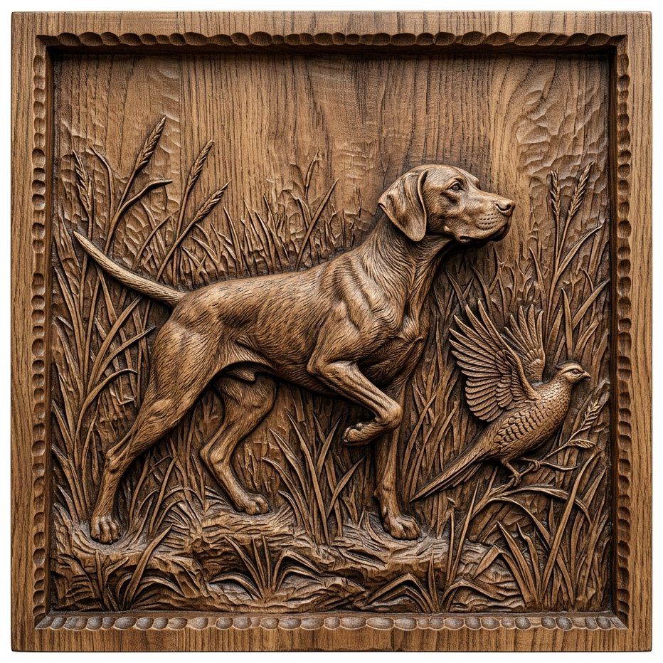 Pointer Dog Pheasant CNC Relief STL bas-relief STL — view 4