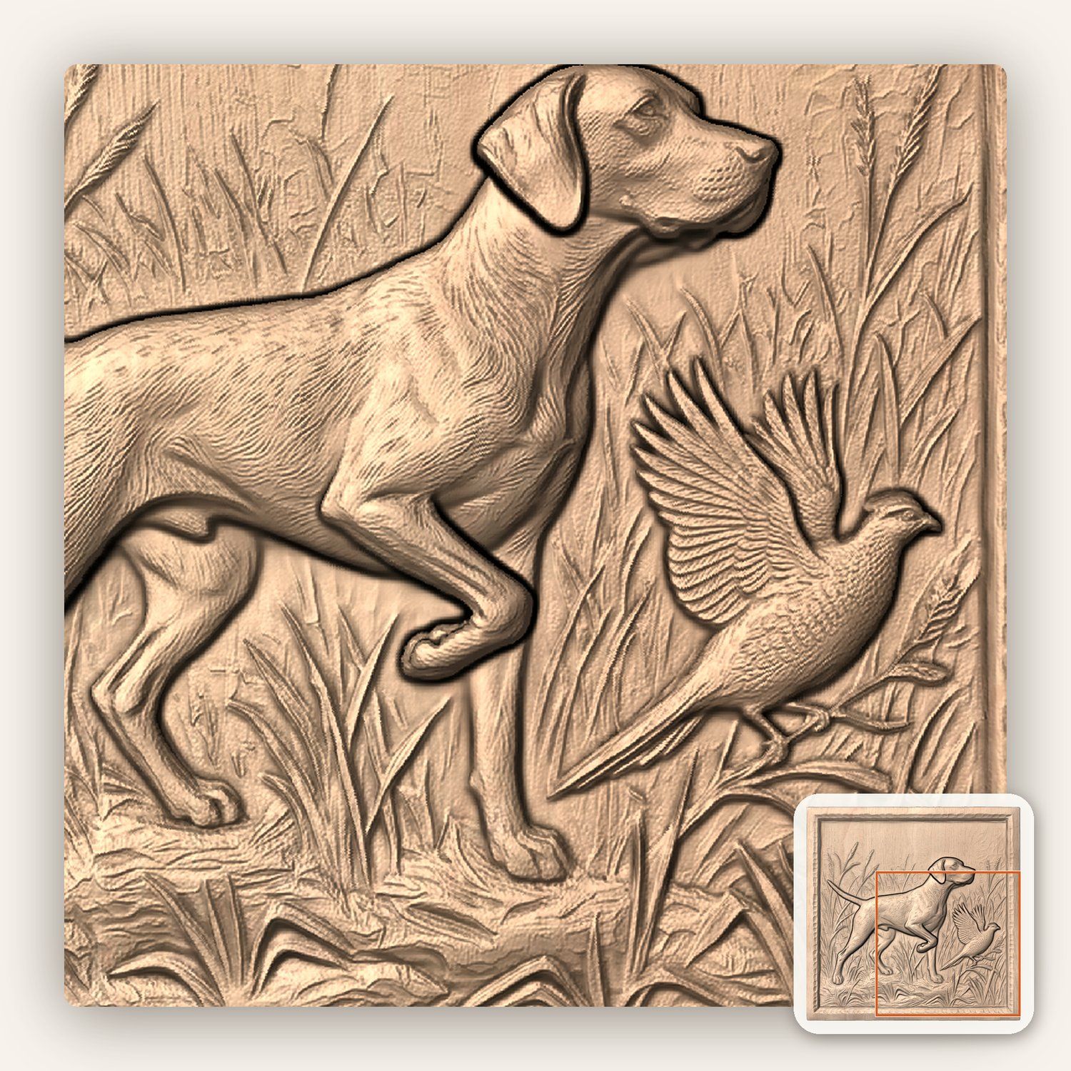 Pointer Dog Pheasant CNC Relief STL bas-relief STL — view 7