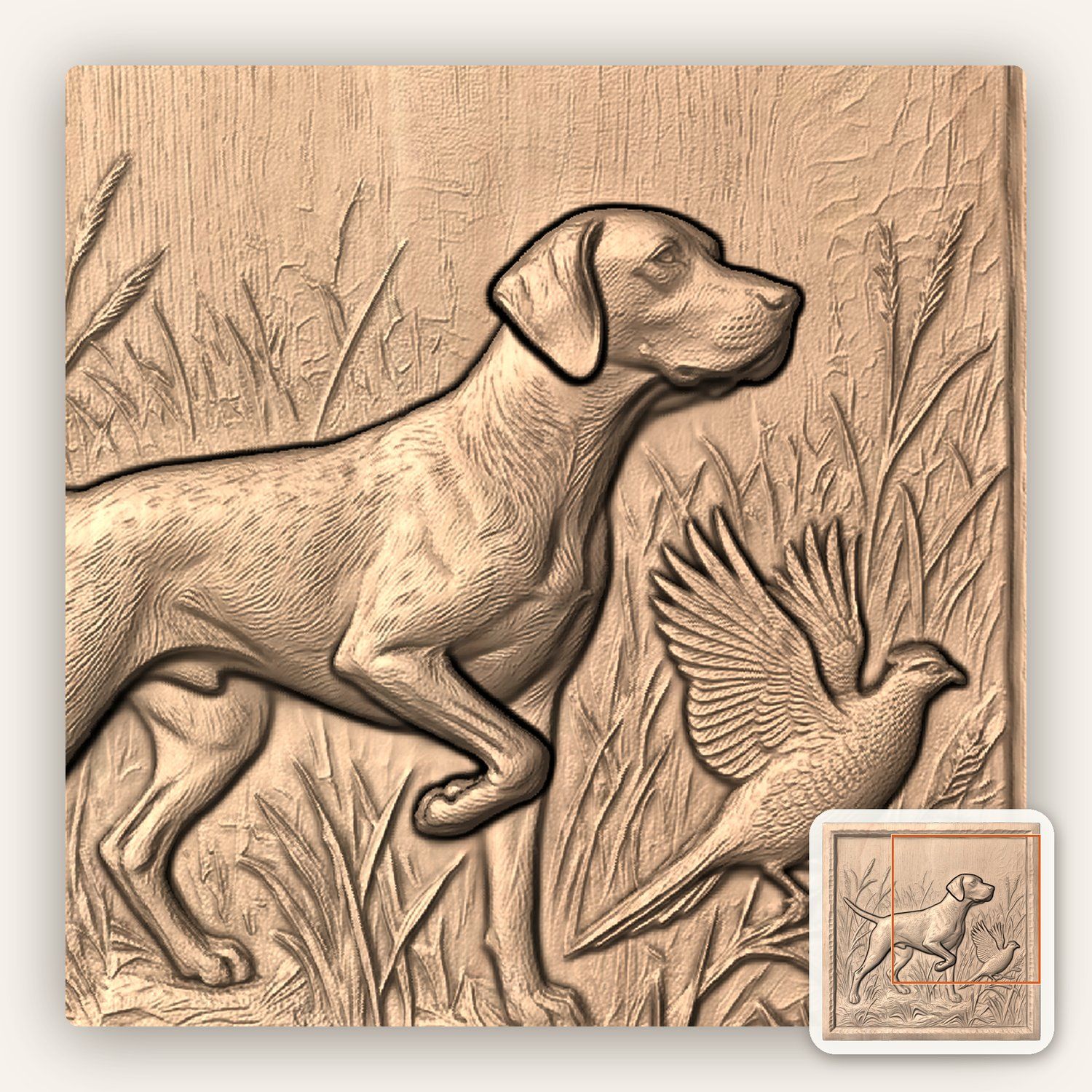Pointer Dog Pheasant CNC Relief STL bas-relief STL — view 9
