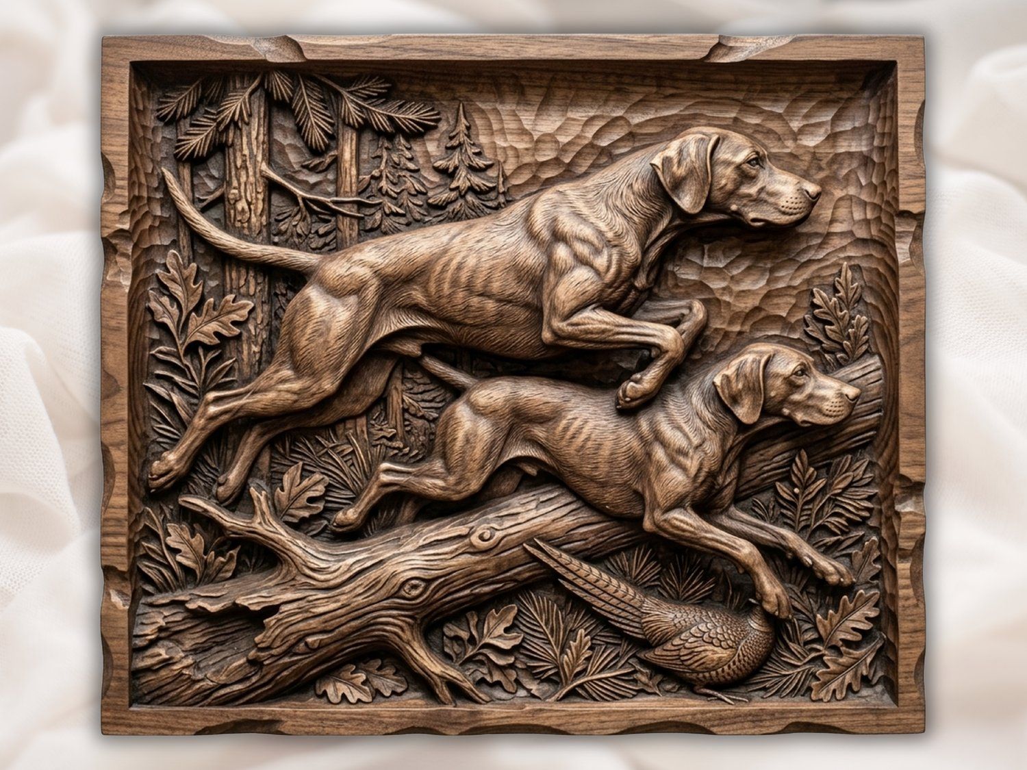 Pointer GSP Pheasant Flush CNC Relief STL | Sporting Dog Wood Carving | Hunting Cabin Wall Art Panel — carved bas relief STL file for CNC