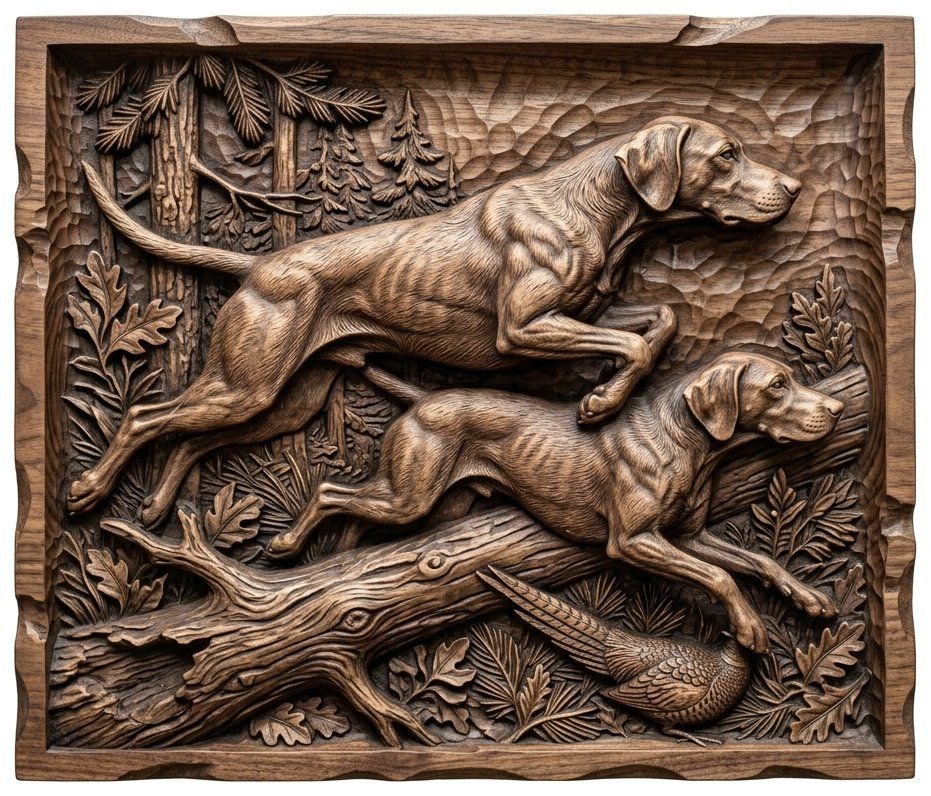 Pointer GSP Pheasant Flush CNC Relief STL bas-relief STL — view 5