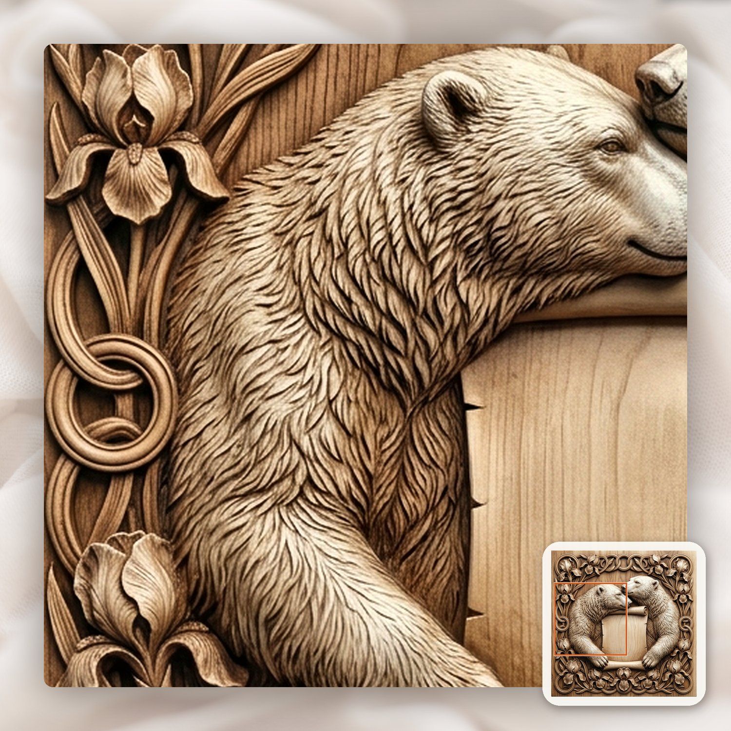 Polar Bear Couple Love Scroll CNC Relief STL bas-relief STL — view 10