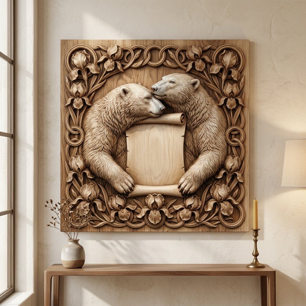 Polar Bear Couple Love Scroll CNC Relief STL bas-relief STL — view 11