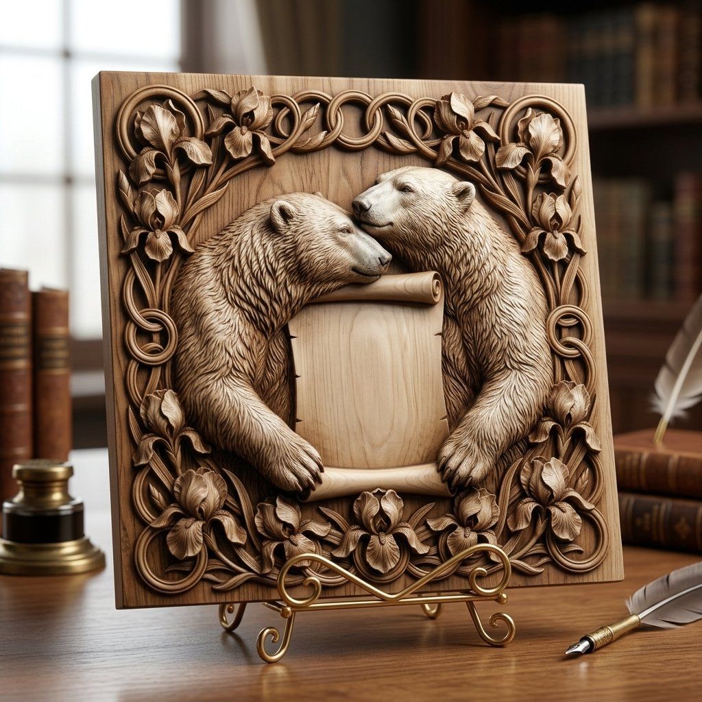 Polar Bear Couple Love Scroll CNC Relief STL bas-relief STL — view 12