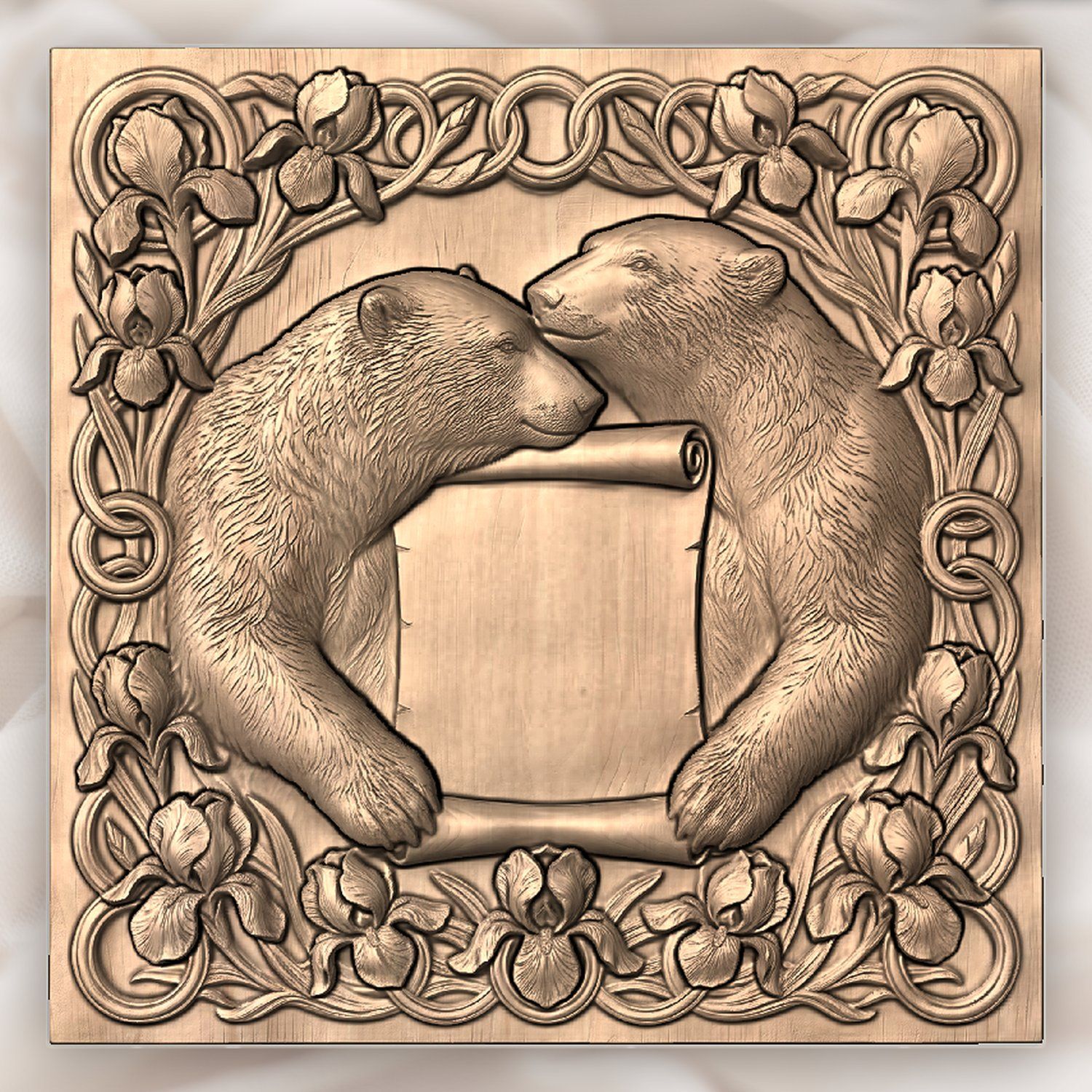 Polar Bear Couple Love Scroll CNC Relief STL bas-relief STL — view 2