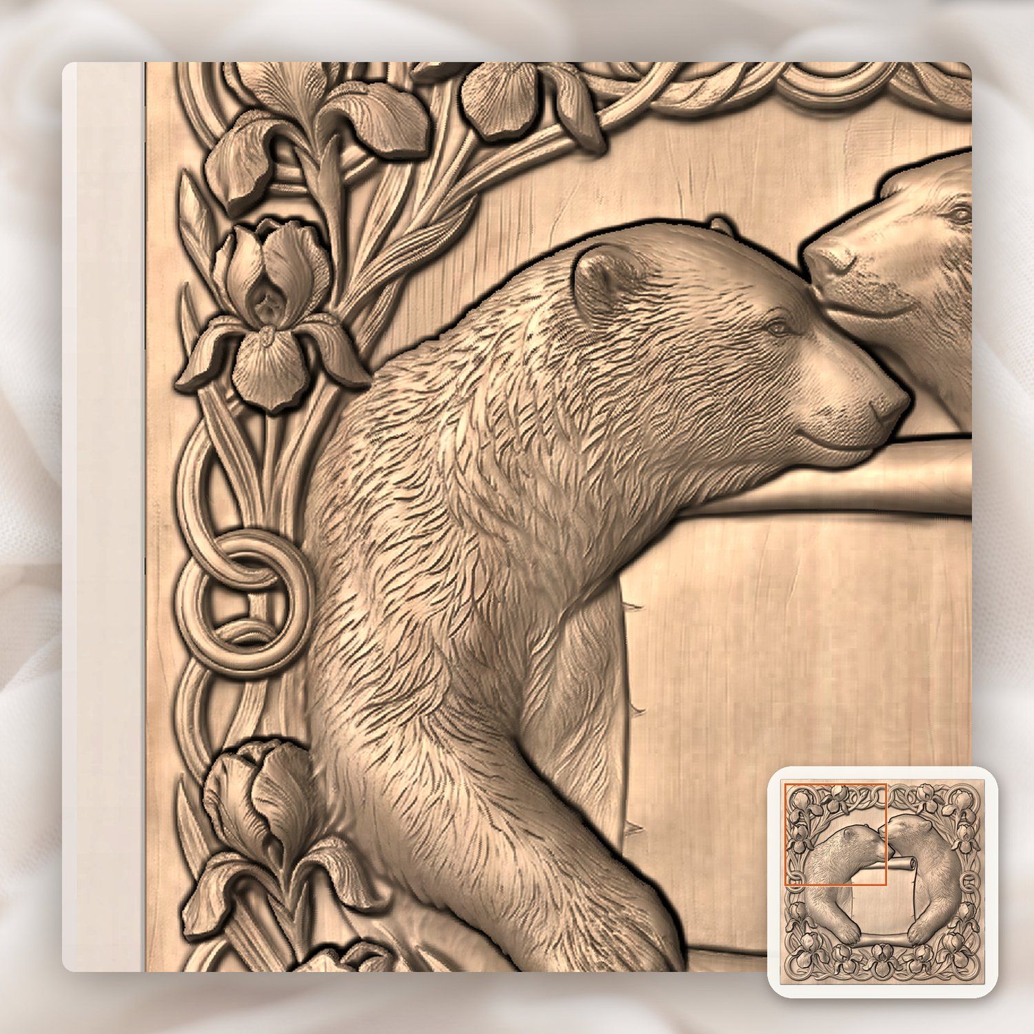 Polar Bear Couple Love Scroll CNC Relief STL bas-relief STL — view 4