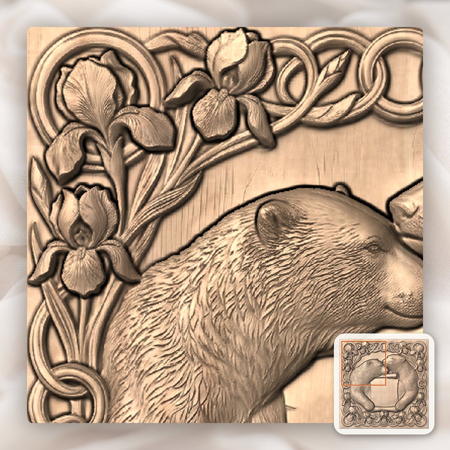 Polar Bear Couple Love Scroll CNC Relief STL bas-relief STL — view 5