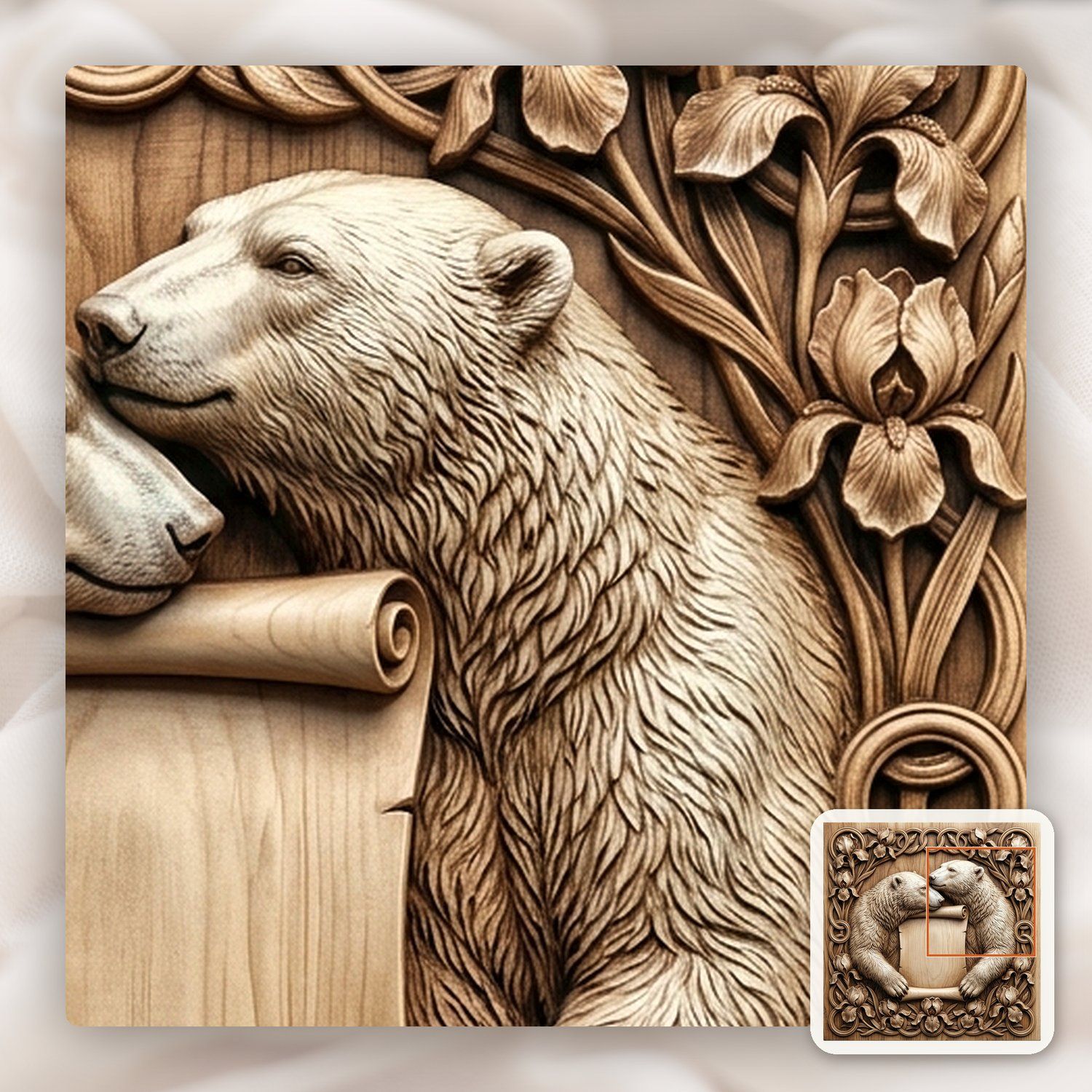 Polar Bear Couple Love Scroll CNC Relief STL bas-relief STL — view 9