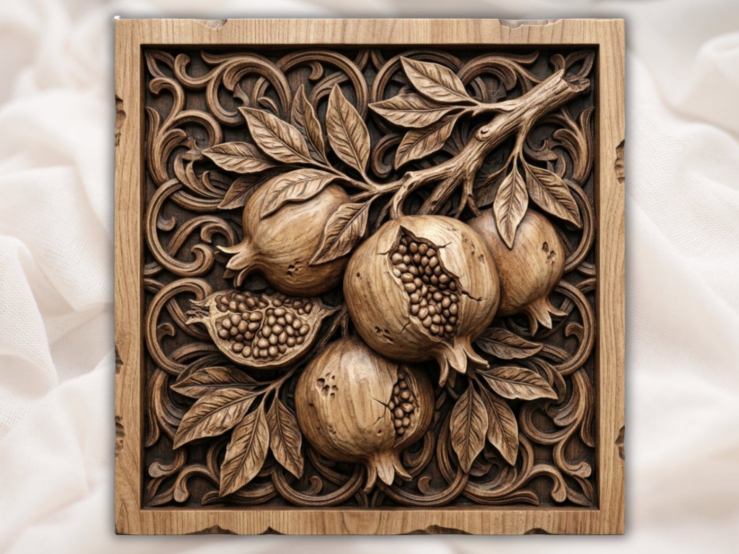 Pomegranate Botanical Harvest CNC Relief STL bas-relief STL — view 2