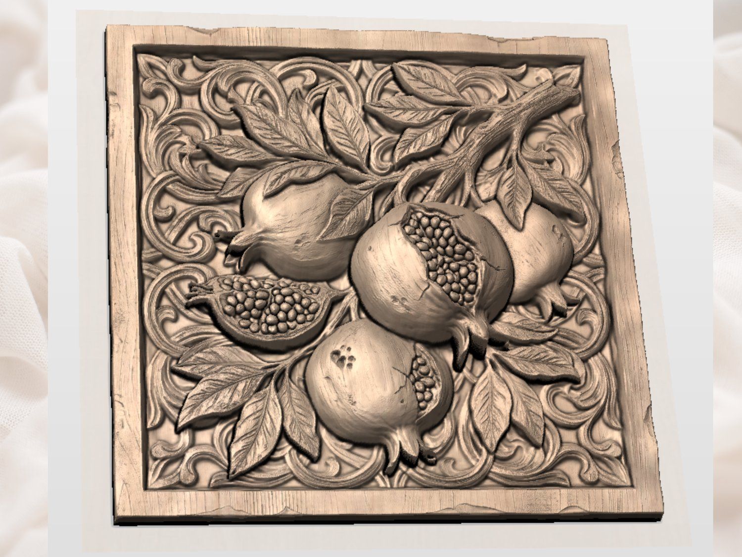 Pomegranate Botanical Harvest CNC Relief STL bas-relief STL — view 3