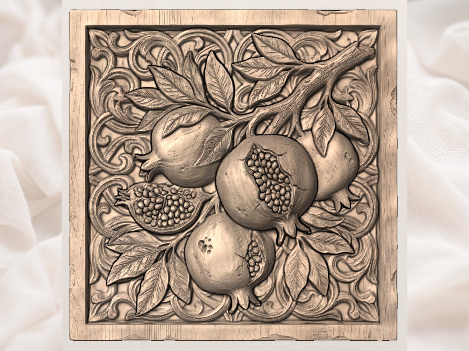 Pomegranate Botanical Harvest CNC Relief STL bas-relief STL — view 4