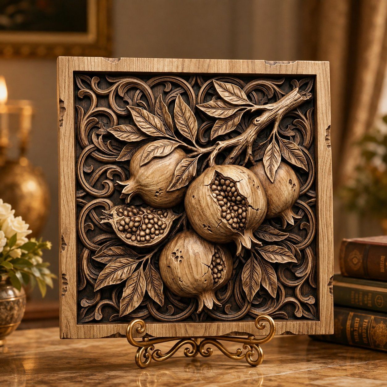 Pomegranate Botanical Harvest CNC Relief STL bas-relief STL — view 6