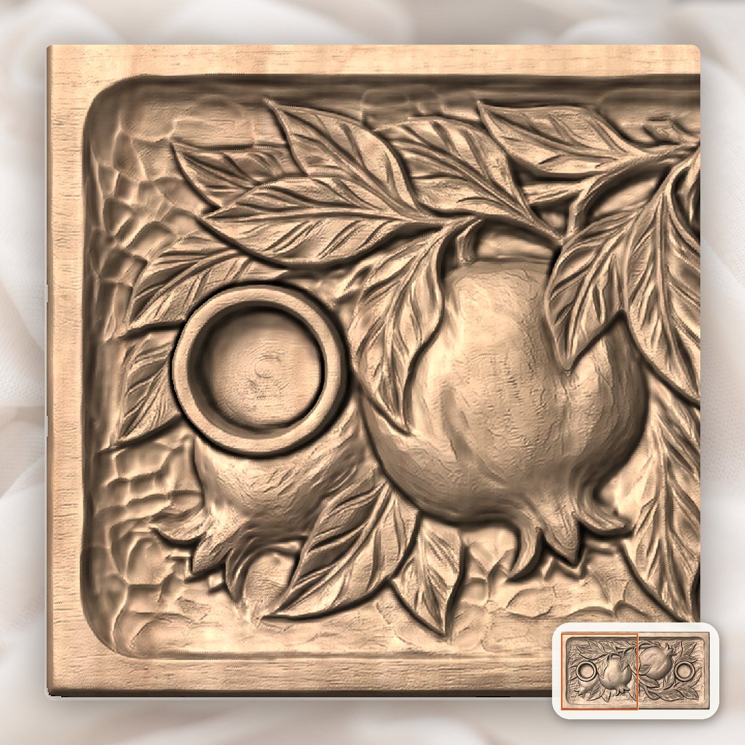 Pomegranate Shabbat Candle Tray CNC Relief STL bas-relief STL — view 8