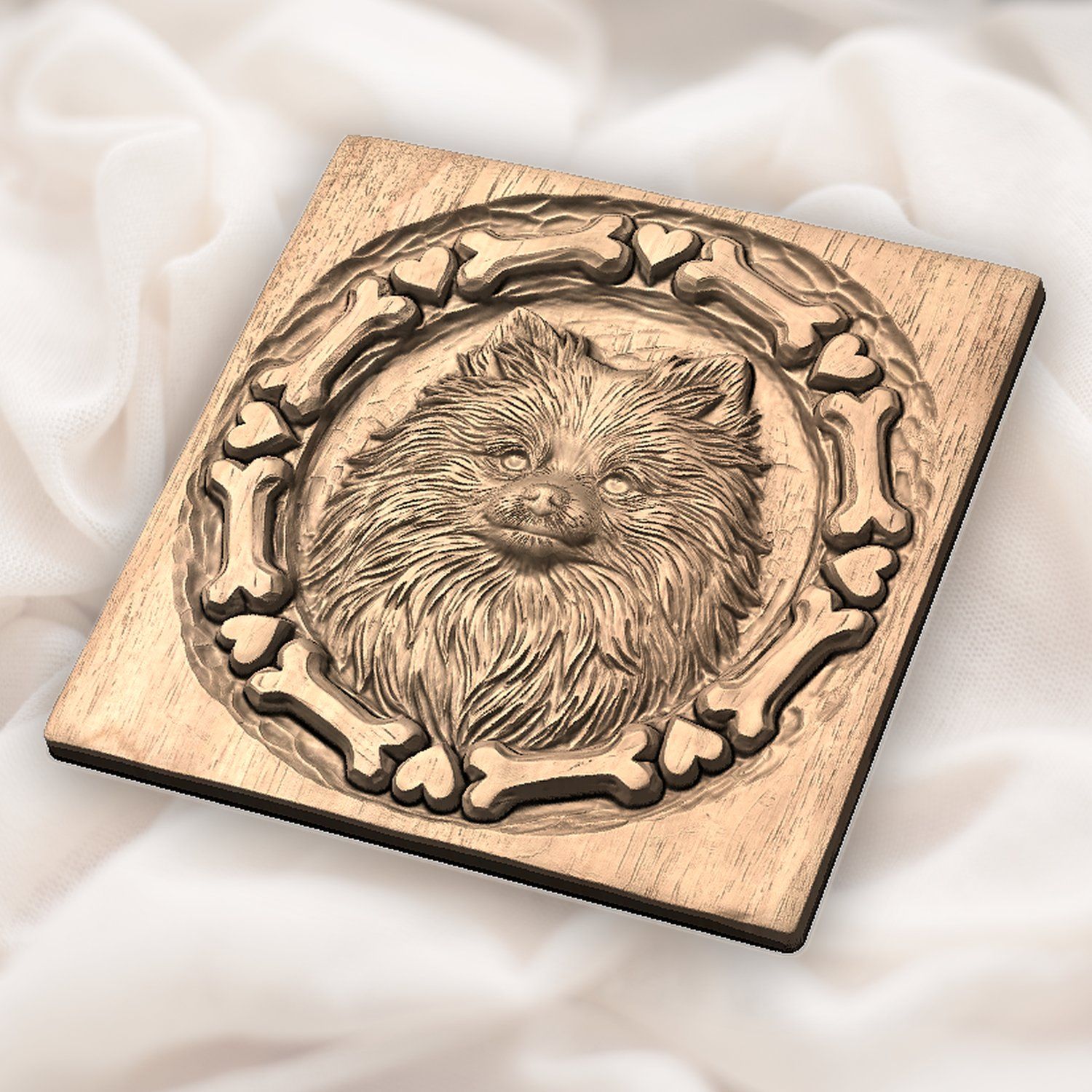 Pomeranian Dog Portrait Bone and Heart Frame CNC Relief STL bas-relief STL — view 5