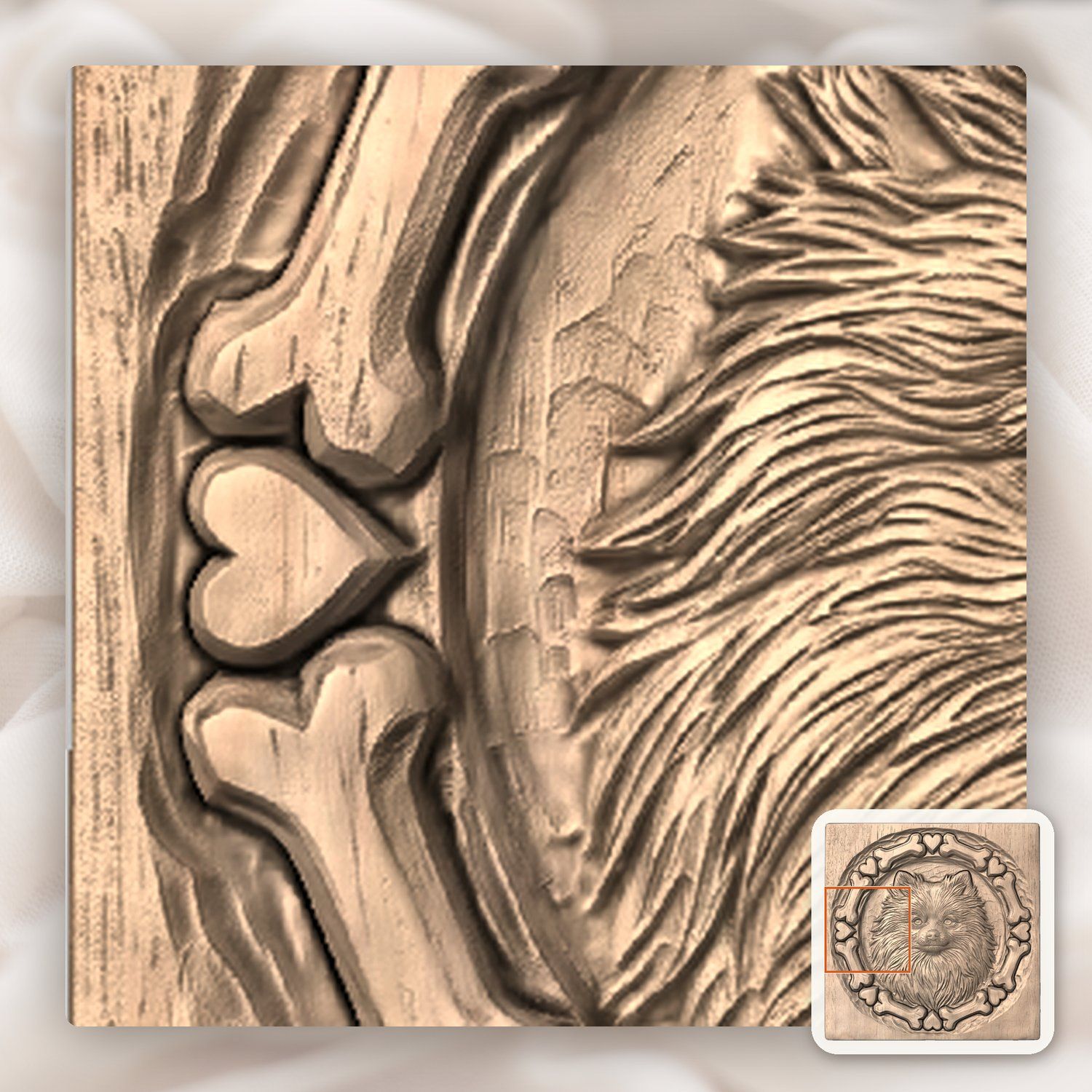 Pomeranian Dog Portrait Bone and Heart Frame CNC Relief STL bas-relief STL — view 8