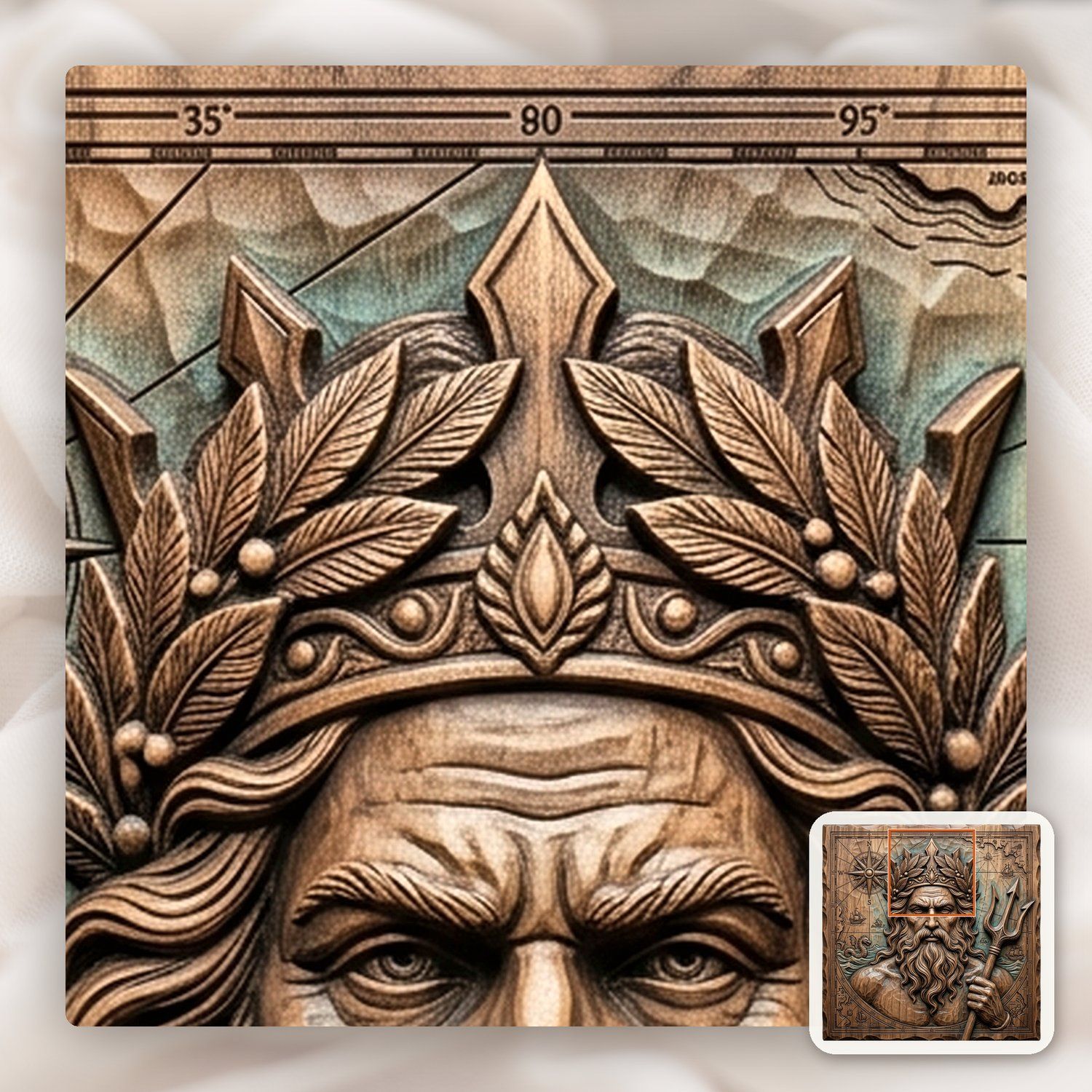 Poseidon Neptune Sea God Nautical Map CNC Relief STL bas-relief STL — view 11