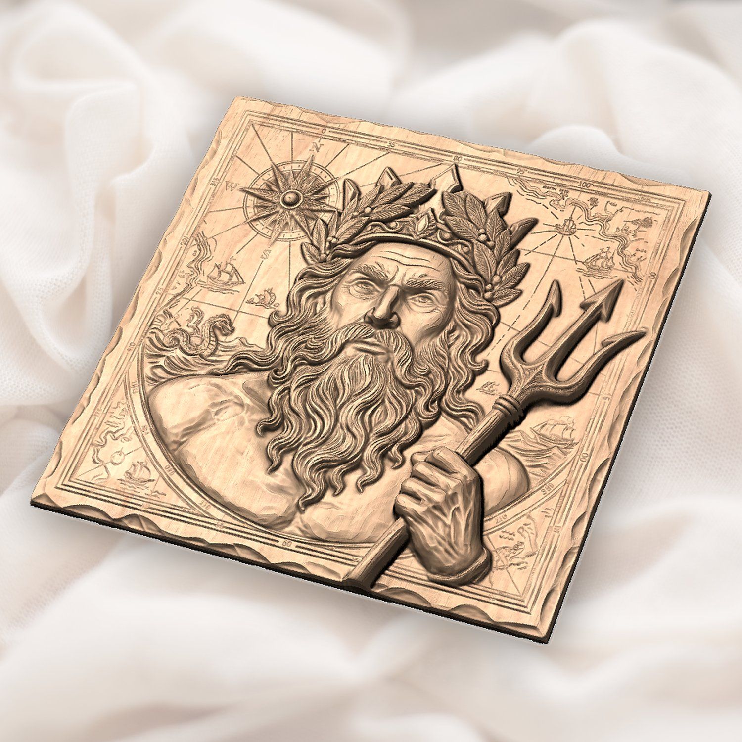Poseidon Neptune Sea God Nautical Map CNC Relief STL bas-relief STL — view 4
