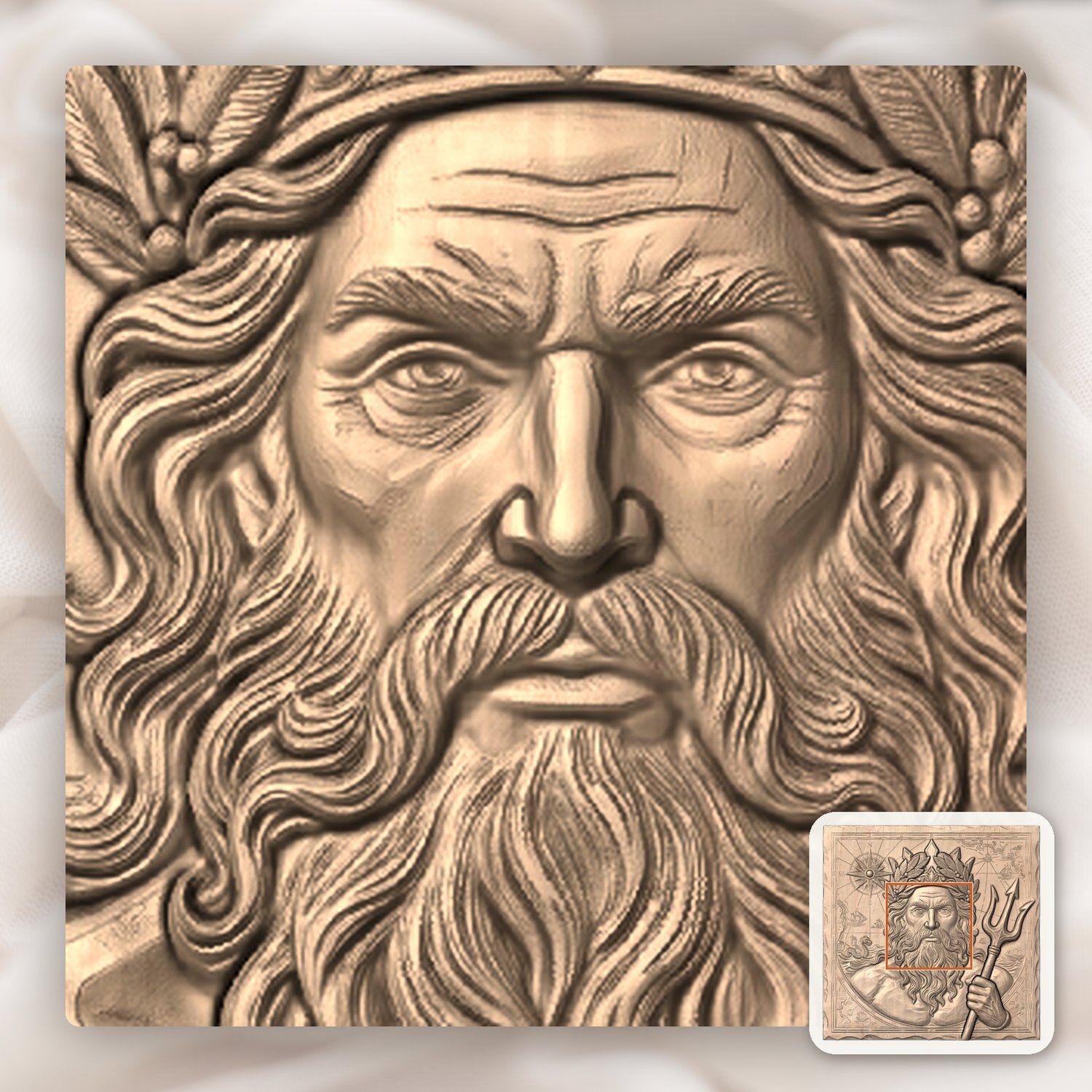 Poseidon Neptune Sea God Nautical Map CNC Relief STL bas-relief STL — view 6
