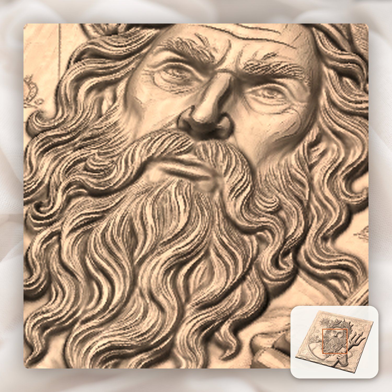 Poseidon Neptune Sea God Nautical Map CNC Relief STL bas-relief STL — view 8