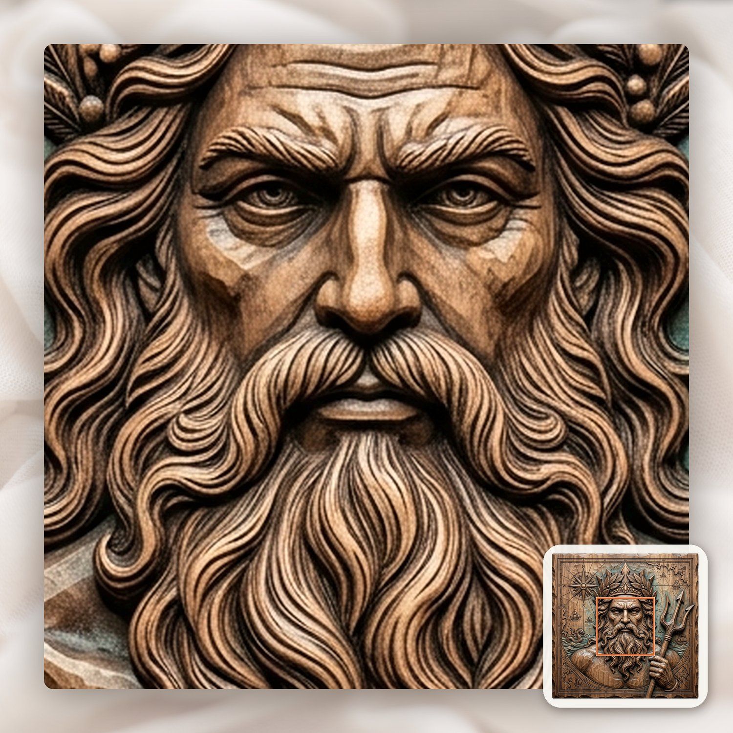 Poseidon Neptune Sea God Nautical Map CNC Relief STL bas-relief STL — view 10
