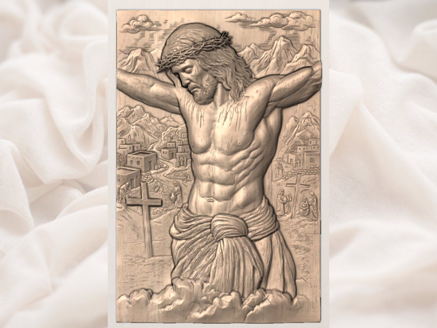 Powerful Jesus Christ Crucifixion Scene CNC Relief STL bas-relief STL — view 3