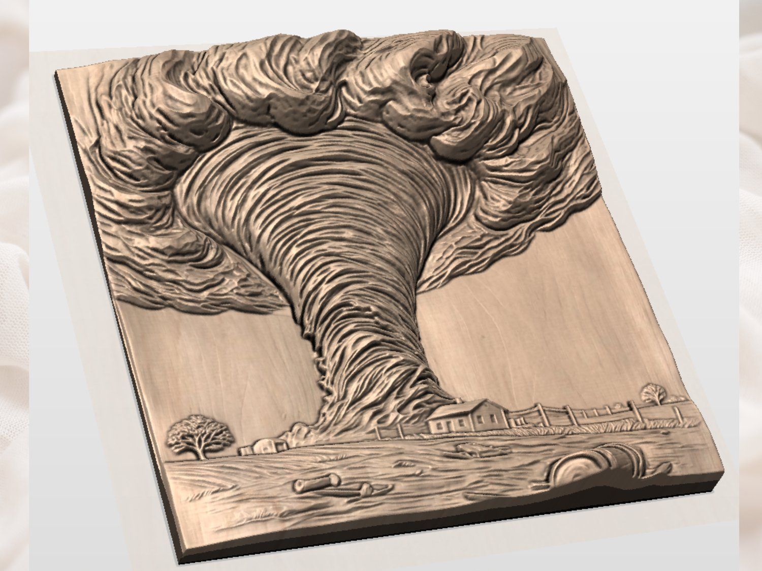 Powerful Tornado Storm Farmhouse Scene CNC Relief STL bas-relief STL — view 3