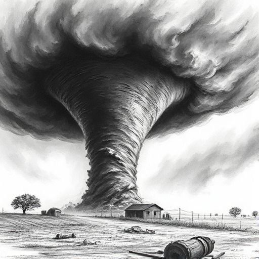 Powerful Tornado Storm Farmhouse Scene CNC Relief STL bas-relief STL — view 5