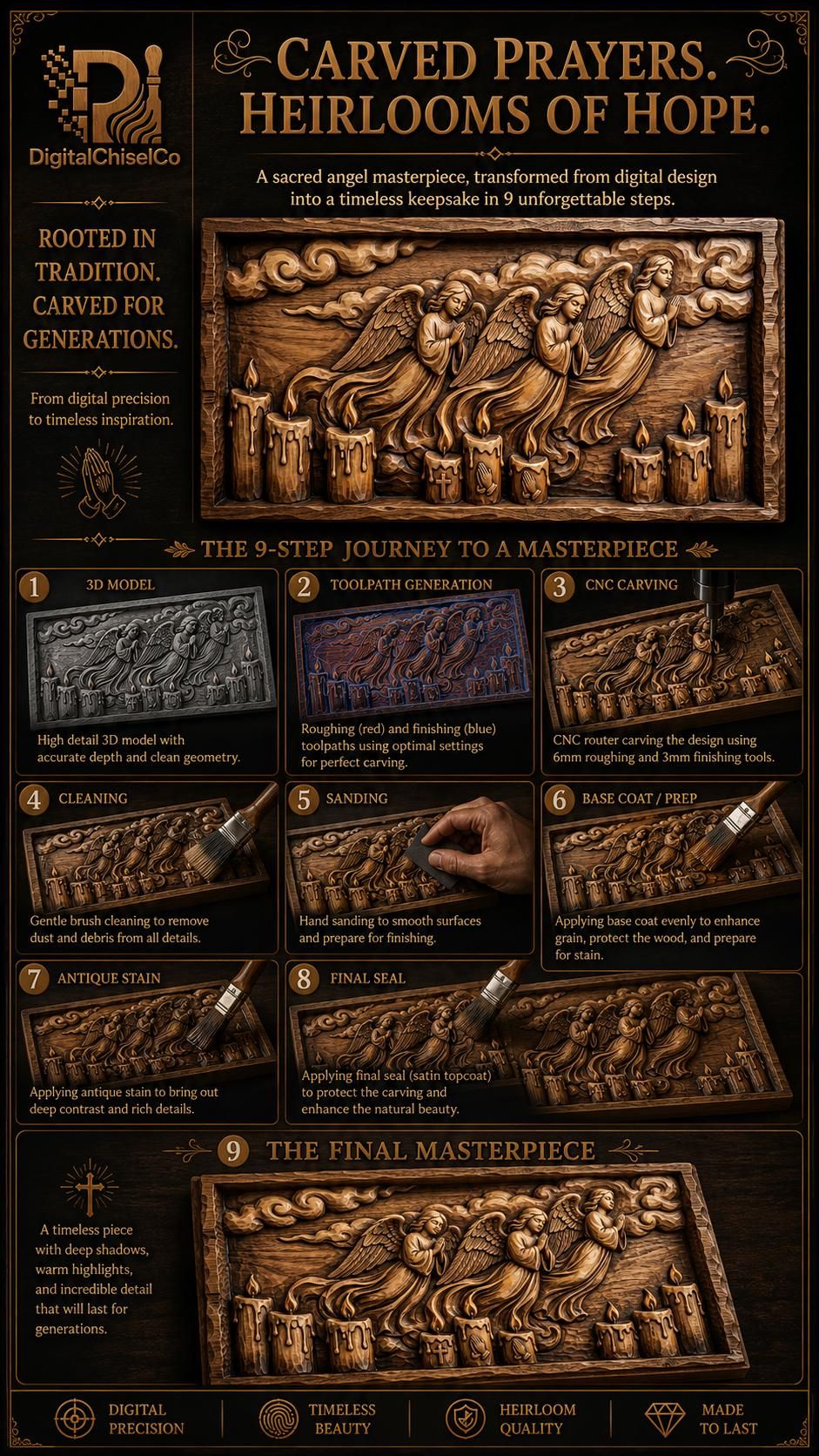 Praying Angels Over Candles Bas Relief STL Carving File bas-relief STL — view 6